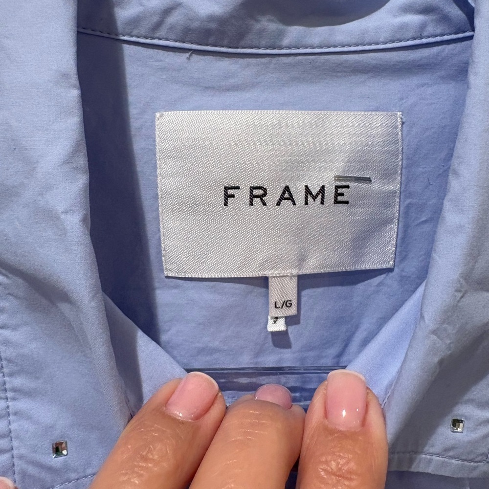 Frame Light  Blue Rhinestone Shirt - Picture 6 of 8